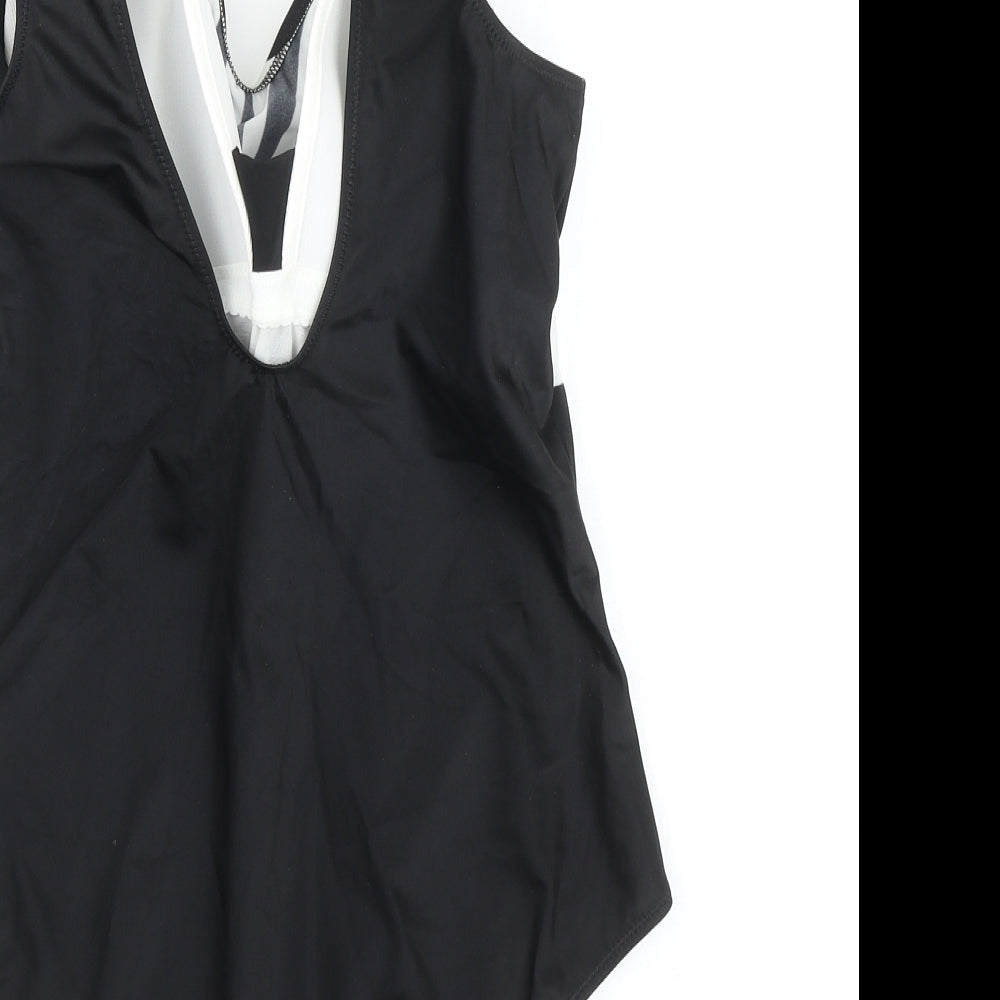 Daxon Womens Black Geometric Nylon One Piece Size 22