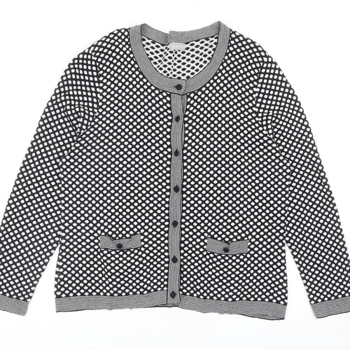 Per Una Womens Black Scoop Neck Polka Dot Cotton Cardigan Jumper Size 18