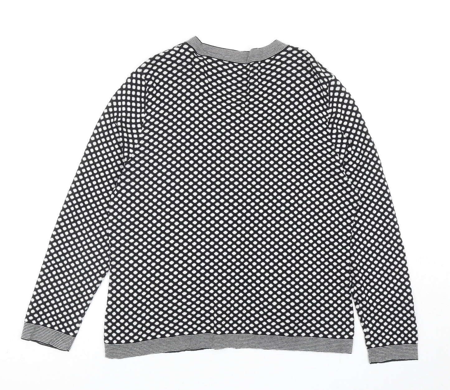 Per Una Womens Black Scoop Neck Polka Dot Cotton Cardigan Jumper Size 18