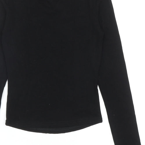 SheIn Womens Black Polyester Basic Blouse Size S V-Neck - Lace Up Front Detail
