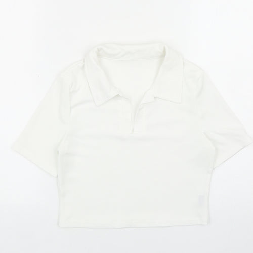 SheIn Womens White Cotton Cropped Polo Size M Collared