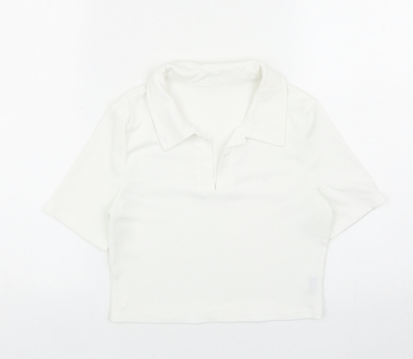 SheIn Womens White Cotton Cropped Polo Size M Collared