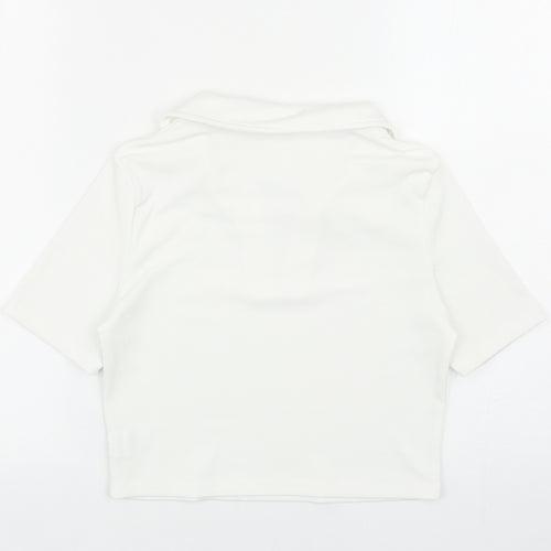 SheIn Womens White Cotton Cropped Polo Size M Collared