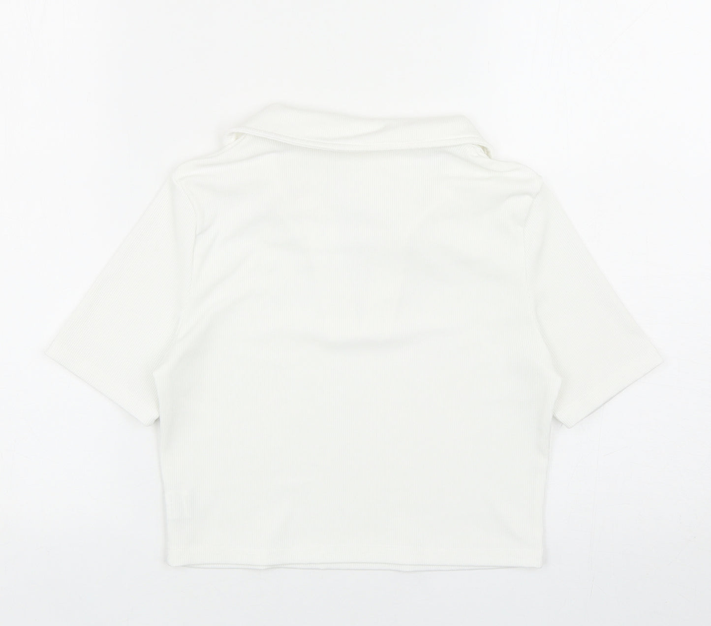 SheIn Womens White Cotton Cropped Polo Size M Collared