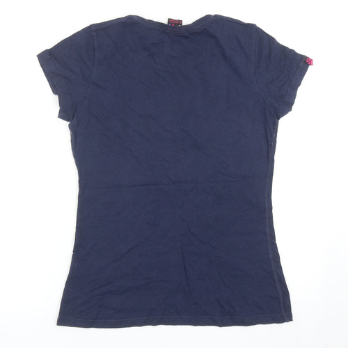 Superdry Womens Blue Cotton Basic T-Shirt Size S Scoop Neck