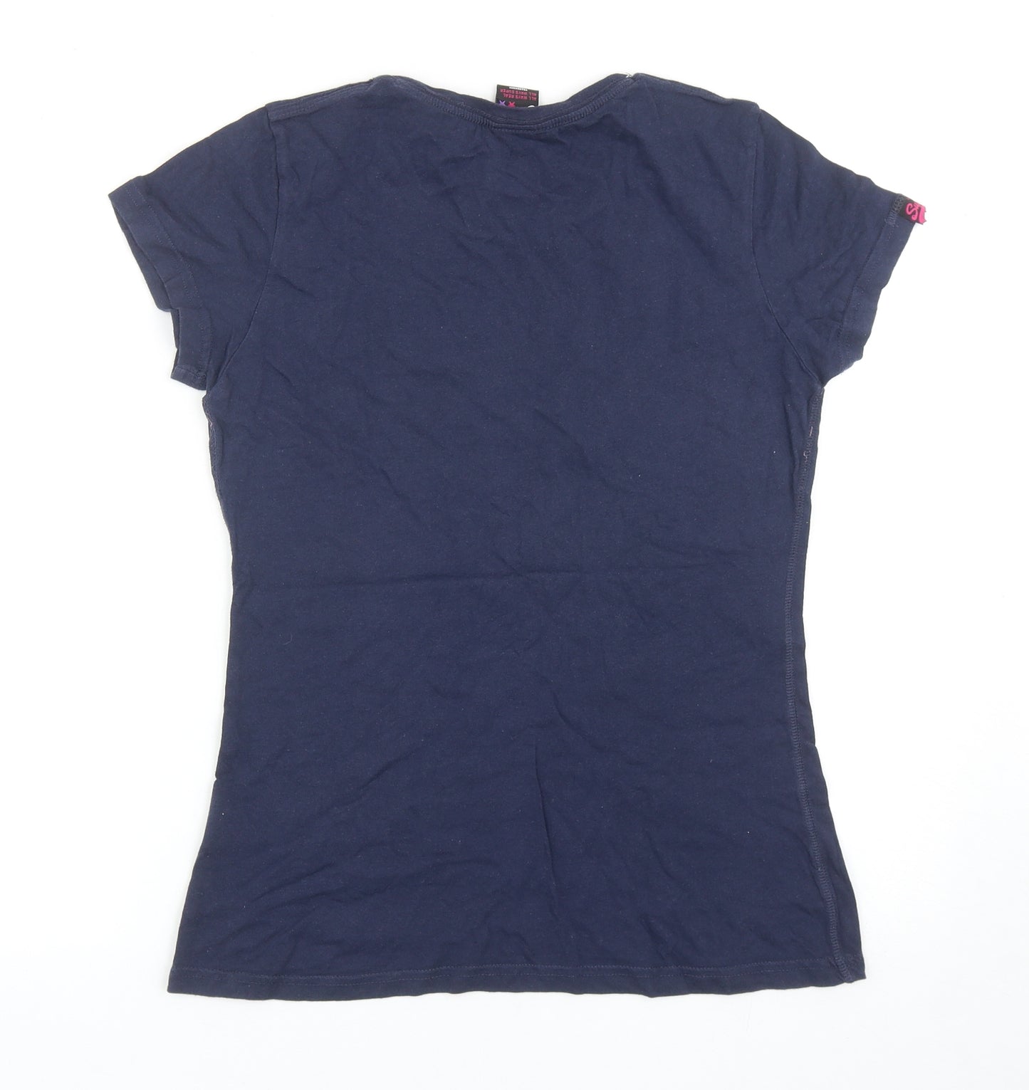 Superdry Womens Blue Cotton Basic T-Shirt Size S Scoop Neck