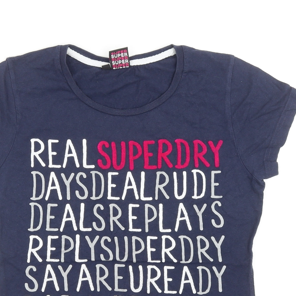 Superdry Womens Blue Cotton Basic T-Shirt Size S Scoop Neck