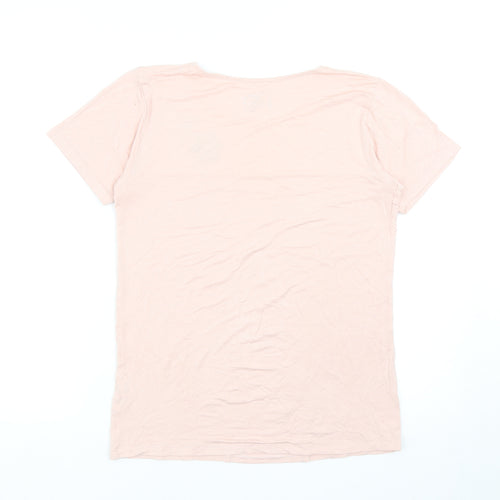 Emmebivi Womens Pink Viscose Basic T-Shirt Size M Scoop Neck - Flower Detail