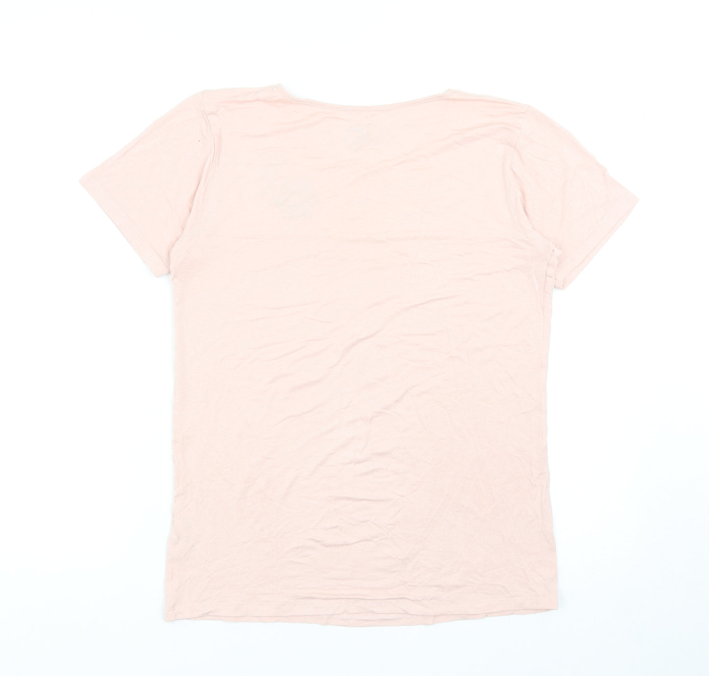 Emmebivi Womens Pink Viscose Basic T-Shirt Size M Scoop Neck - Flower Detail