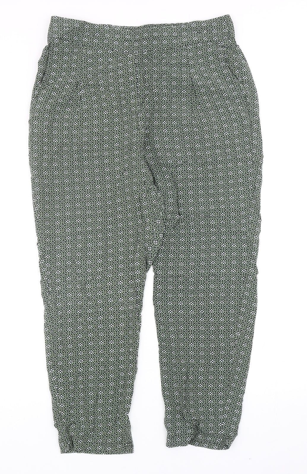 Marks and Spencer Womens Green Geometric Viscose Trousers Size 12 Regular