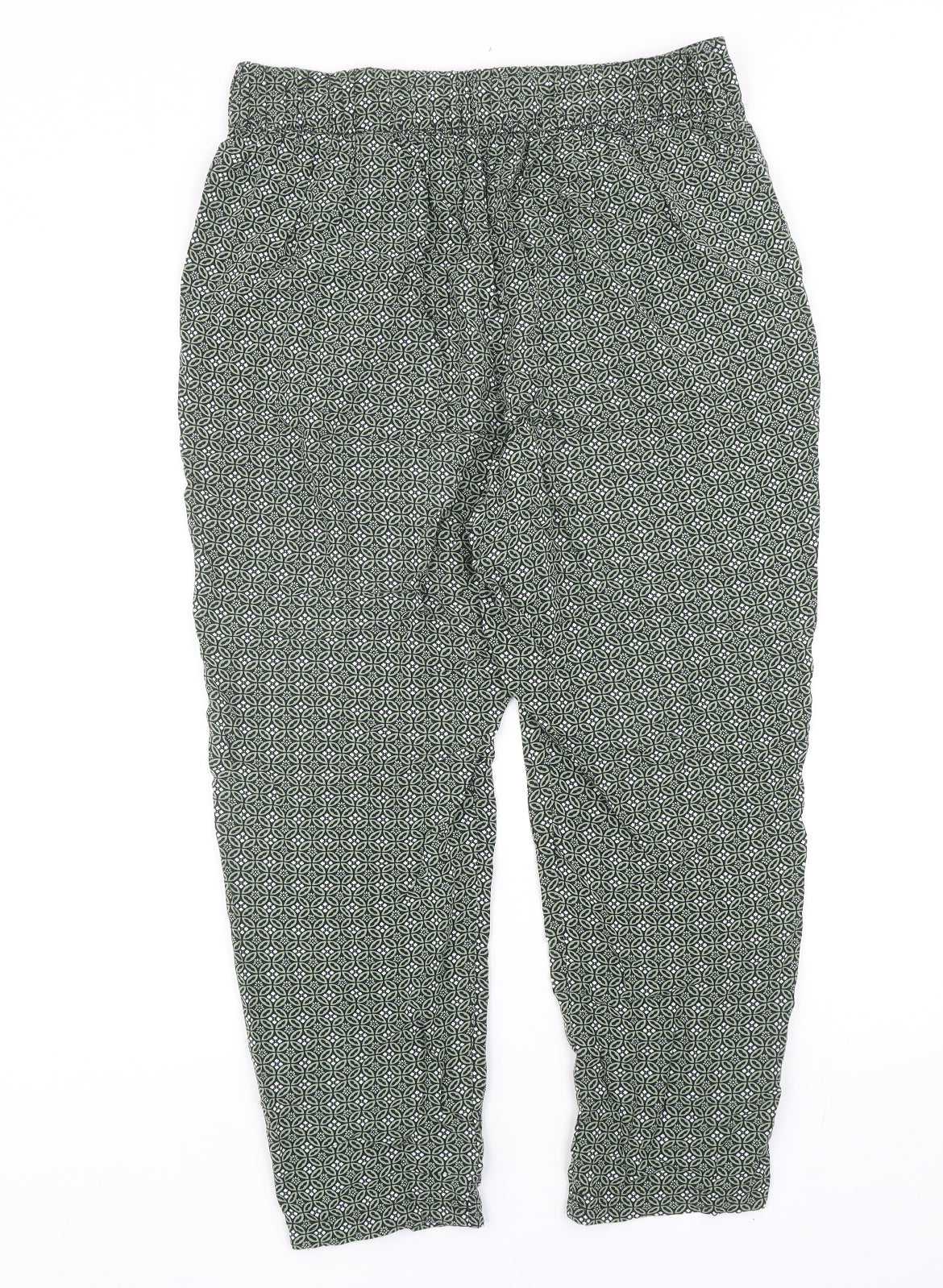 Marks and Spencer Womens Green Geometric Viscose Trousers Size 12 Regular