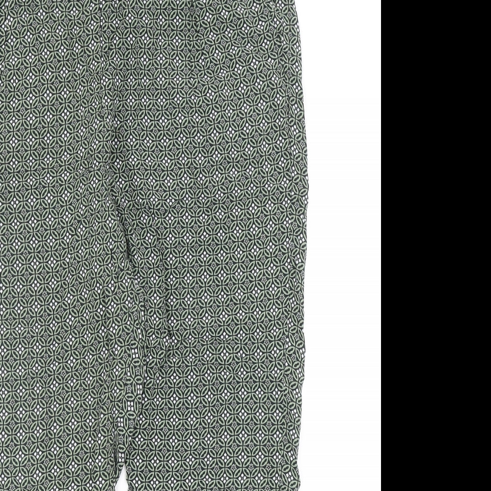 Marks and Spencer Womens Green Geometric Viscose Trousers Size 12 Regular