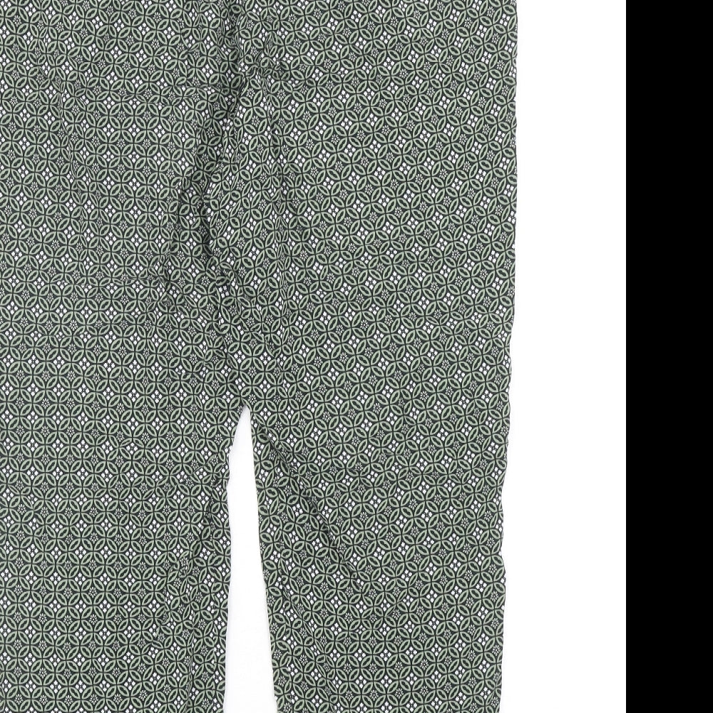 Marks and Spencer Womens Green Geometric Viscose Trousers Size 12 Regular