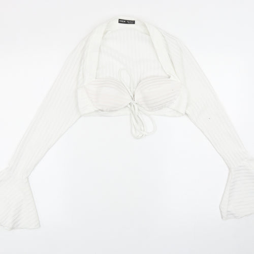 SheIn Womens White Polyester Cropped Blouse Size XS Sweetheart - Bell Sleeve