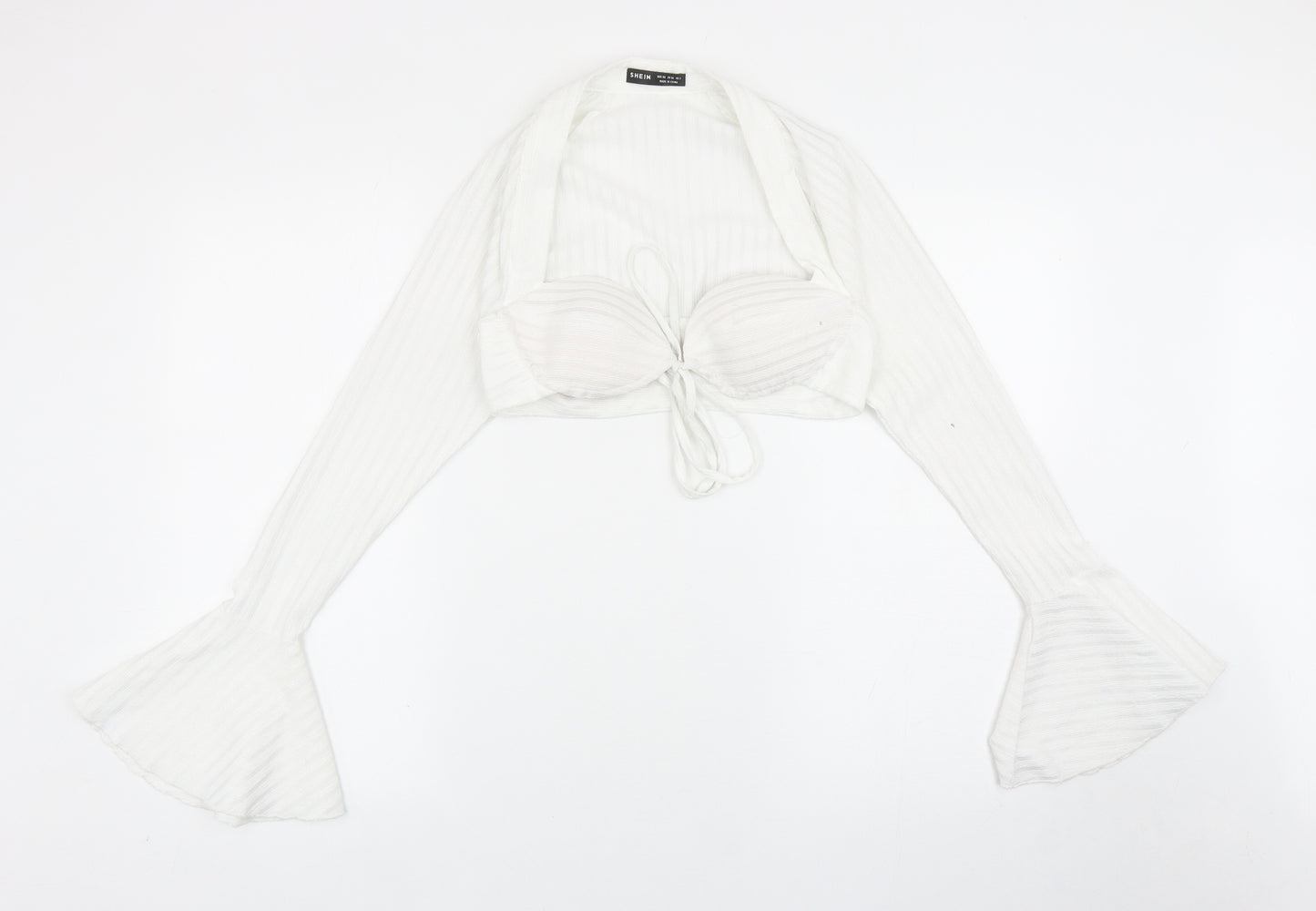 SheIn Womens White Polyester Cropped Blouse Size XS Sweetheart - Bell Sleeve