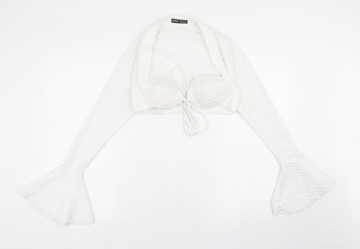 SheIn Womens White Polyester Cropped Blouse Size XS Sweetheart - Bell Sleeve