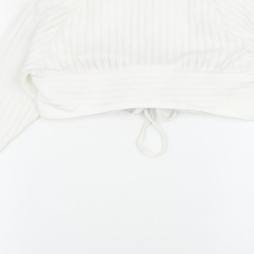 SheIn Womens White Polyester Cropped Blouse Size XS Sweetheart - Bell Sleeve