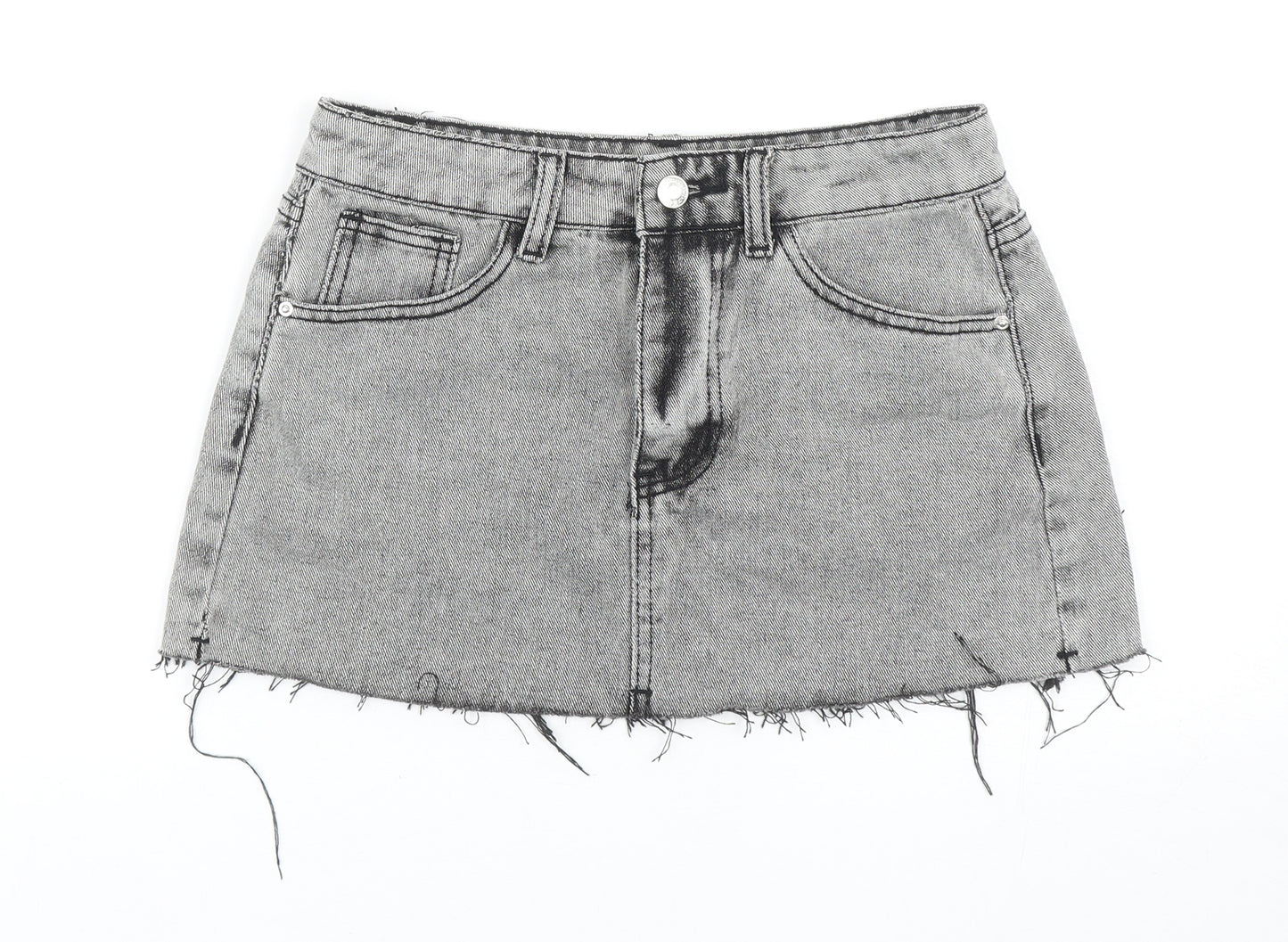 SheIn Womens Grey Cotton Mini Skirt Size XS Button