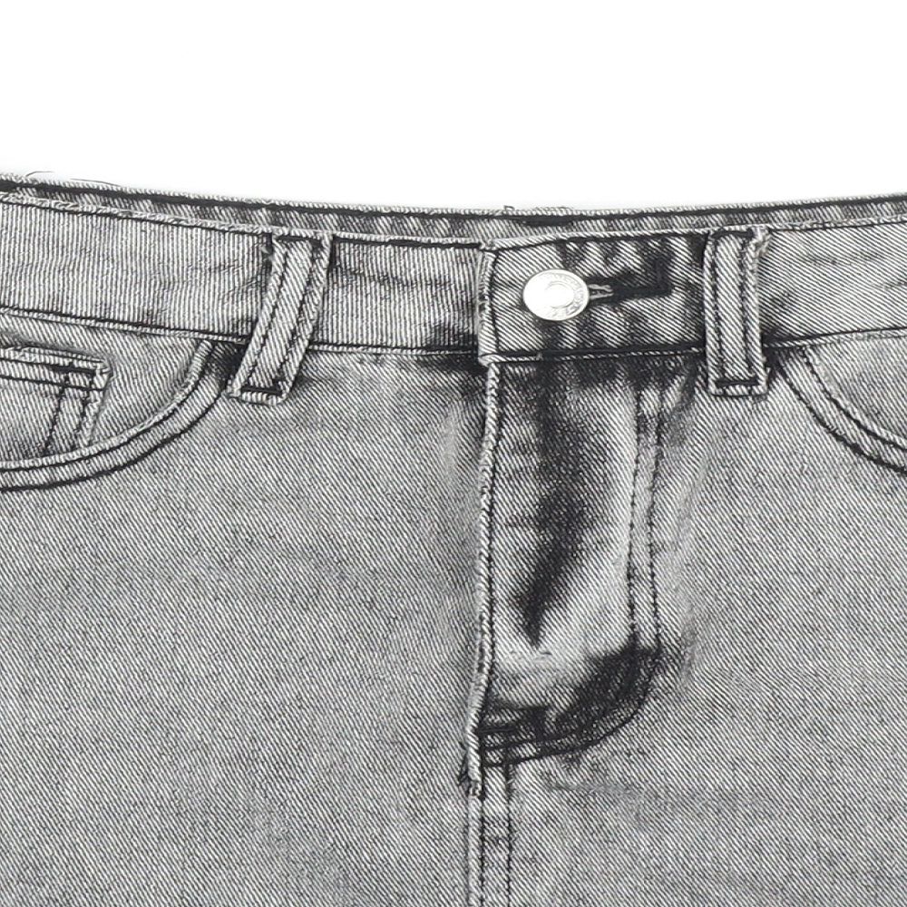 SheIn Womens Grey Cotton Mini Skirt Size XS Button
