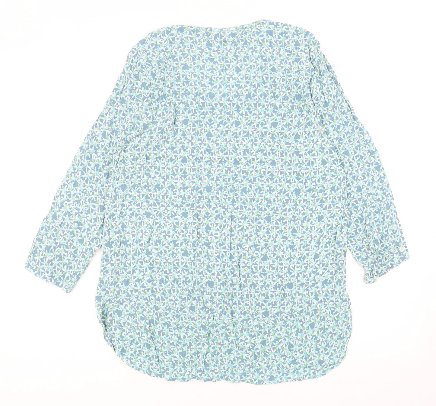 Adini Womens Blue Geometric Viscose Basic Blouse Size M Round Neck