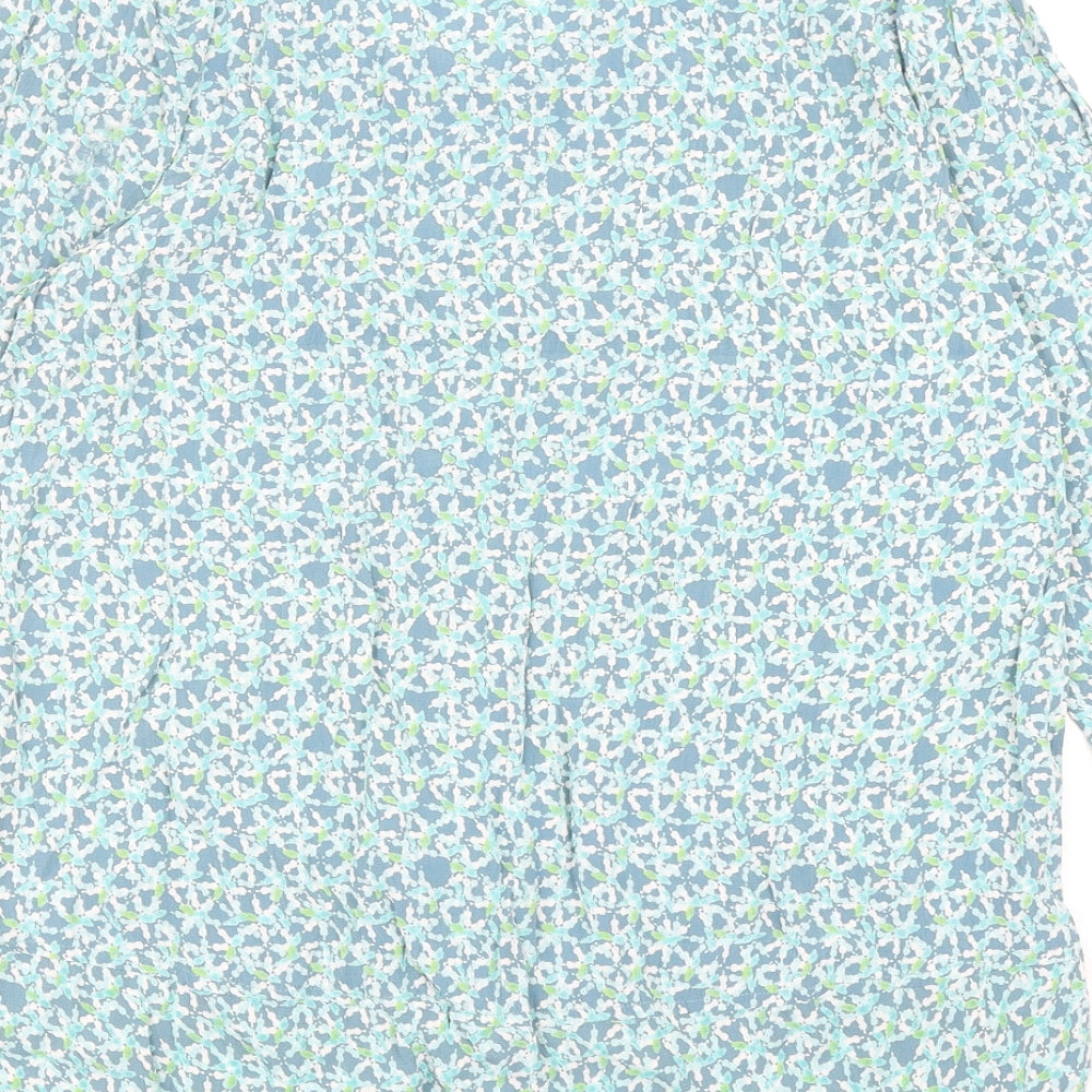 Adini Womens Blue Geometric Viscose Basic Blouse Size M Round Neck