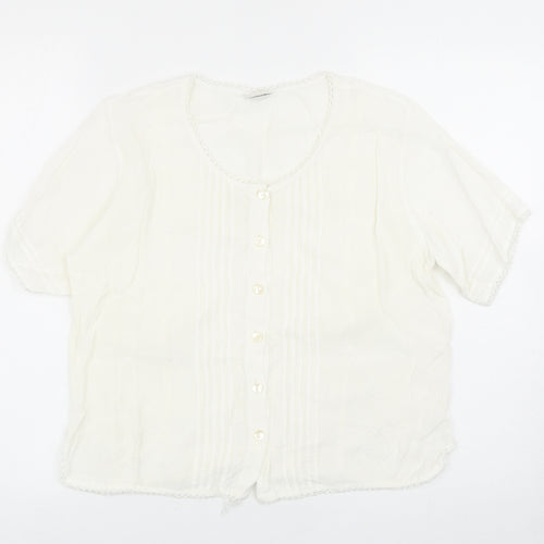 WOW Womens White Viscose Basic Button-Up One Size Round Neck