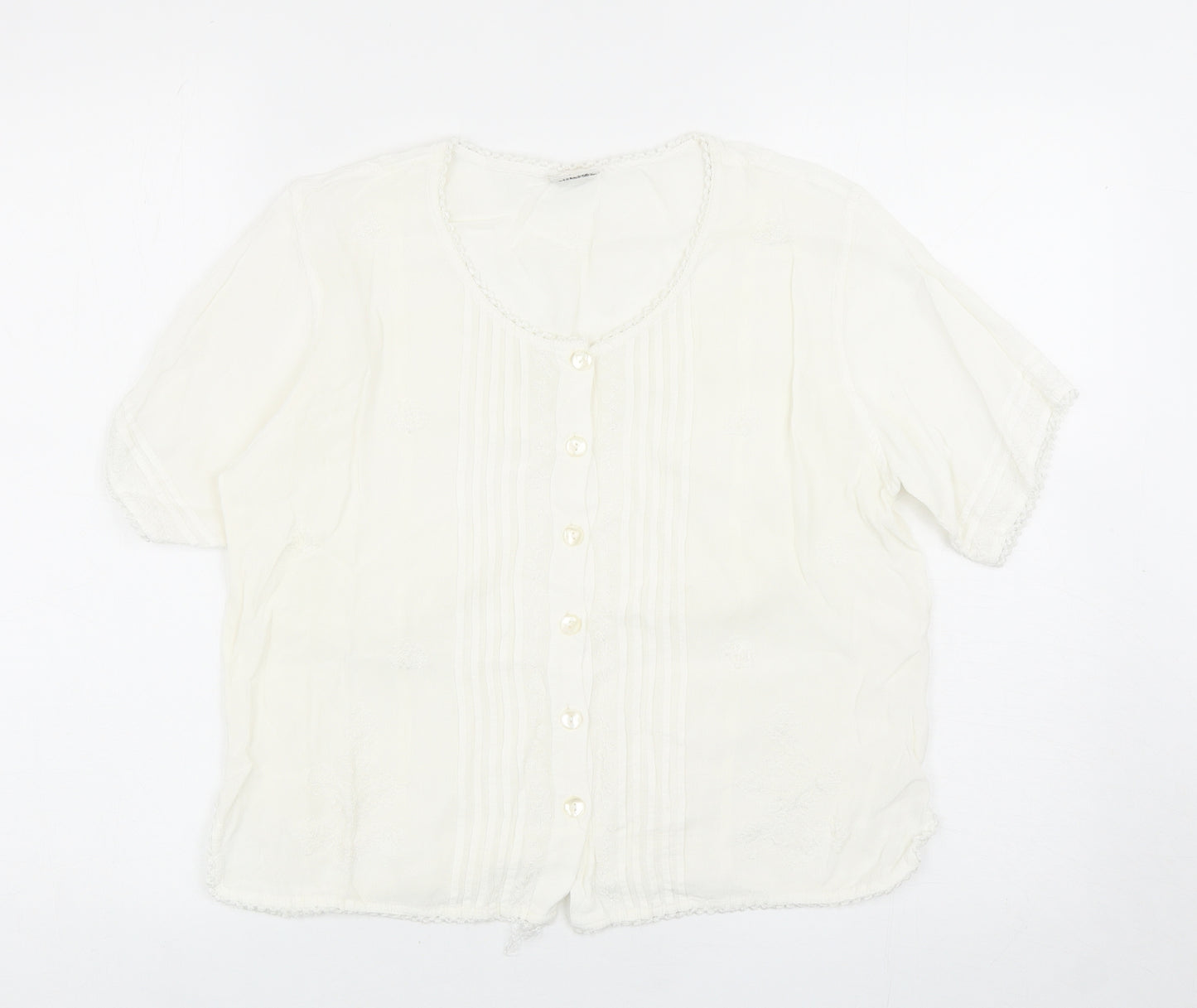 WOW Womens White Viscose Basic Button-Up One Size Round Neck