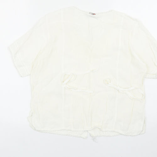 WOW Womens White Viscose Basic Button-Up One Size Round Neck