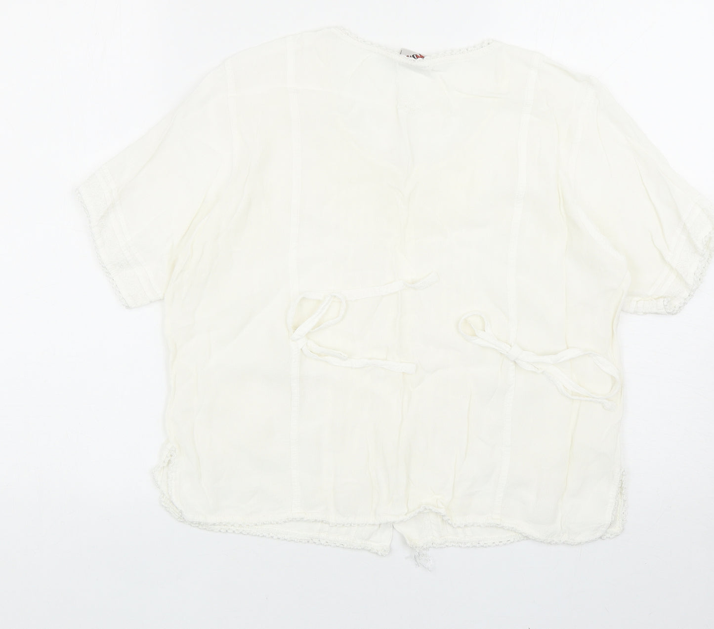 WOW Womens White Viscose Basic Button-Up One Size Round Neck