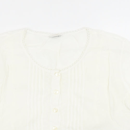 WOW Womens White Viscose Basic Button-Up One Size Round Neck