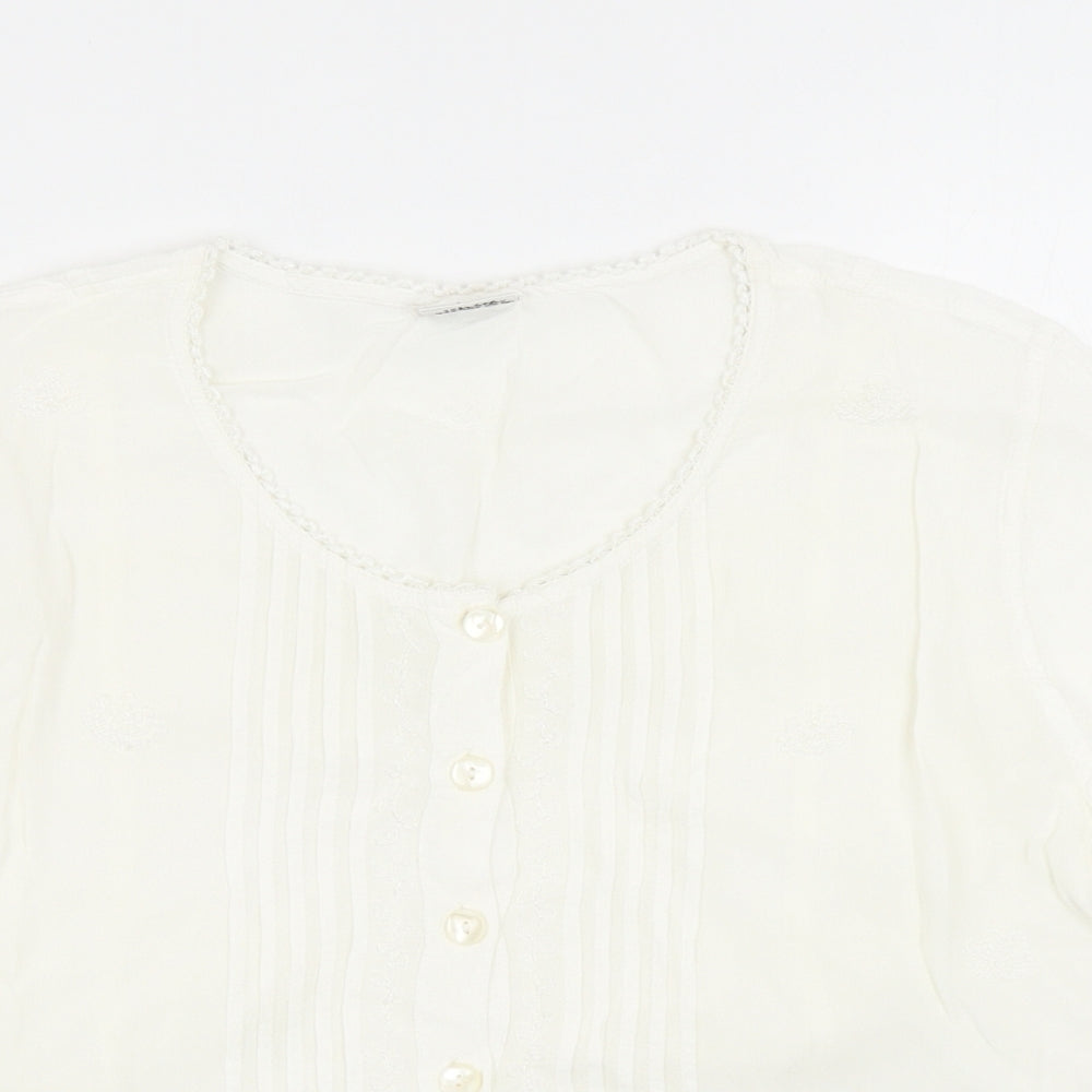 WOW Womens White Viscose Basic Button-Up One Size Round Neck