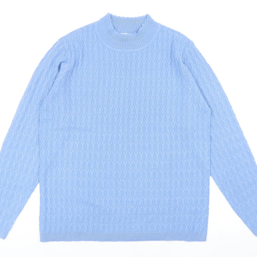 EWM Womens Blue Mock Neck Acrylic Pullover Jumper Size M - Scallop Edge Collar