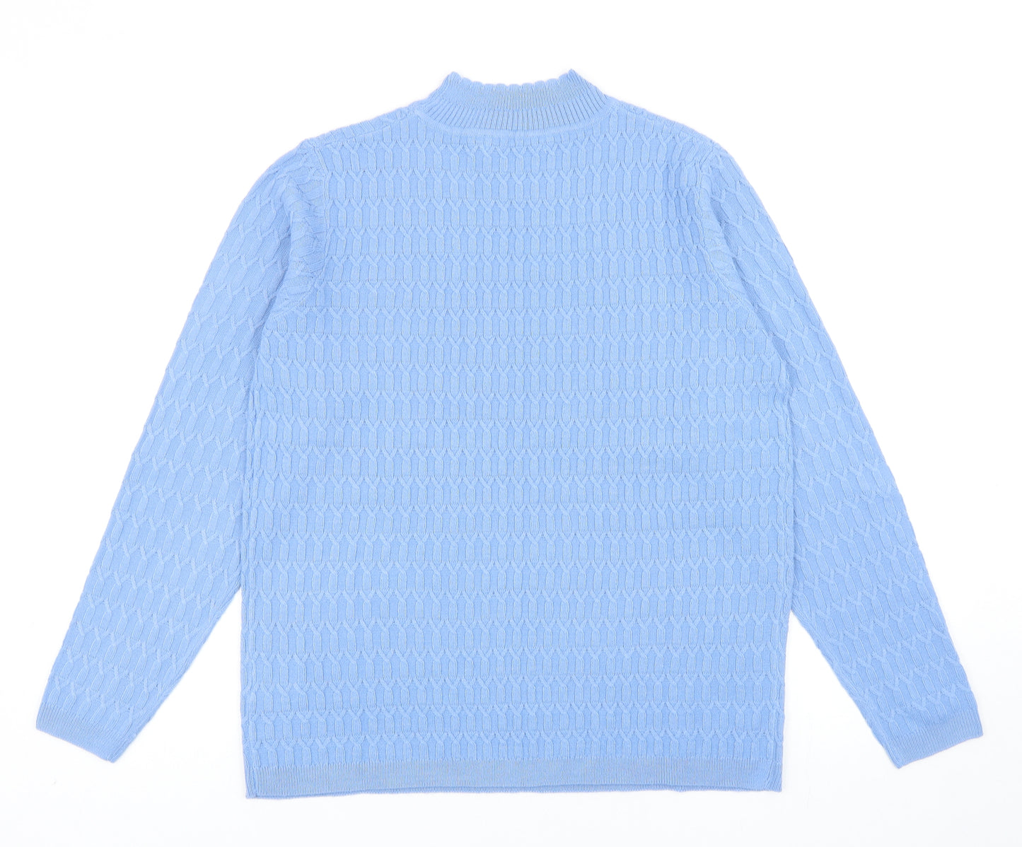 EWM Womens Blue Mock Neck Acrylic Pullover Jumper Size M - Scallop Edge Collar