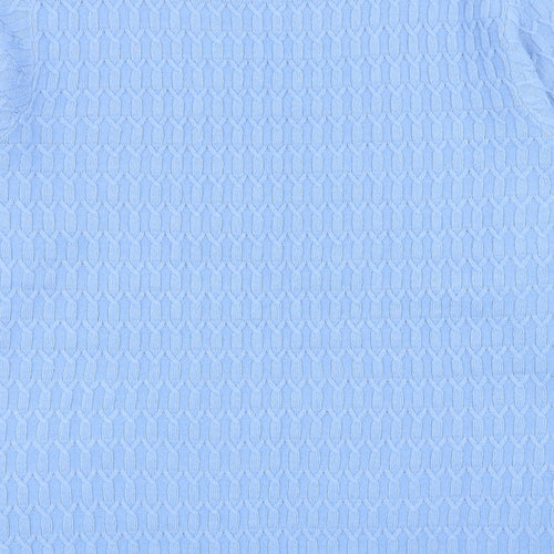 EWM Womens Blue Mock Neck Acrylic Pullover Jumper Size M - Scallop Edge Collar