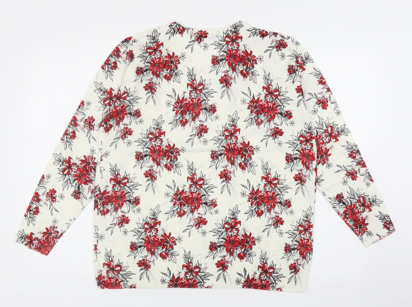 EWM Womens Ivory Scoop Neck Floral Acrylic Pullover Jumper Size M