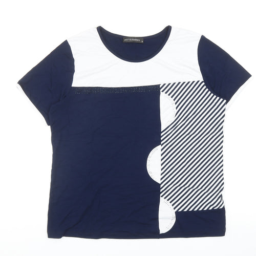 Just Elegance Womens Blue Viscose Basic T-Shirt Size M Round Neck