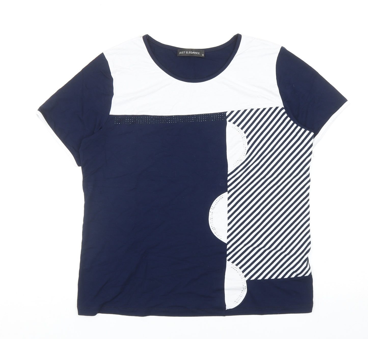 Just Elegance Womens Blue Viscose Basic T-Shirt Size M Round Neck