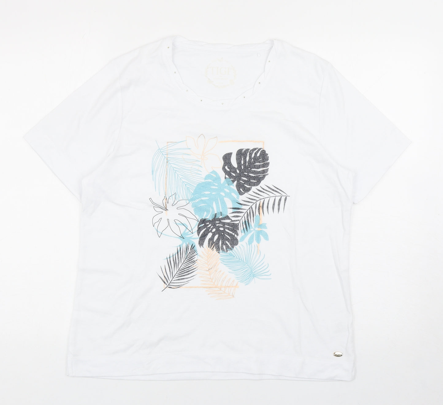 Tigi Womens White Polyester Basic T-Shirt Size 14 Round Neck - Leaf