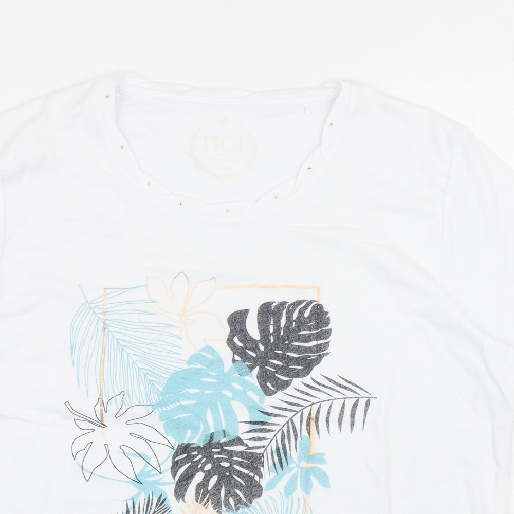 Tigi Womens White Polyester Basic T-Shirt Size 14 Round Neck - Leaf
