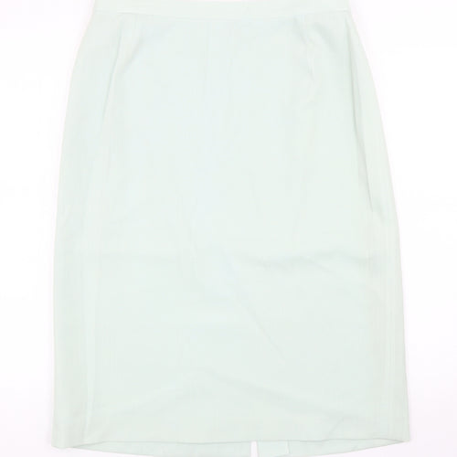 Preworn Womens Green Wool Straight & Pencil Skirt Size 14 Button