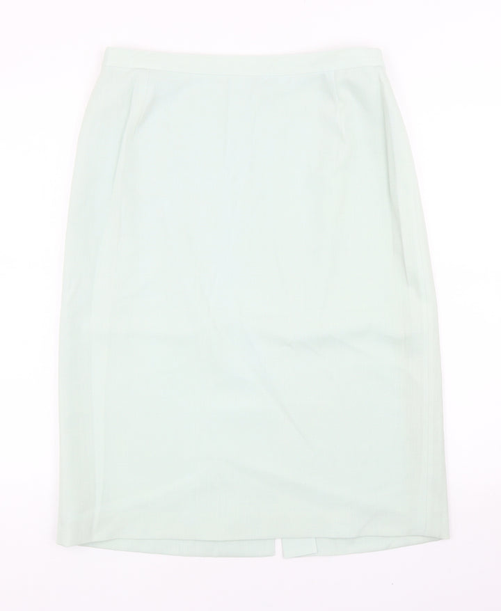 Preworn Womens Green Wool Straight & Pencil Skirt Size 14 Button