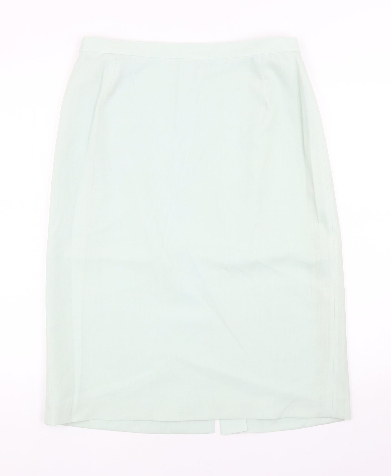 Preworn Womens Green Wool Straight & Pencil Skirt Size 14 Button
