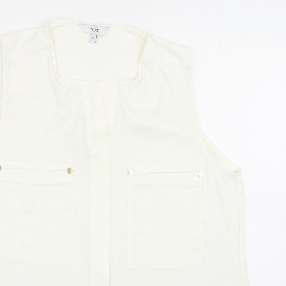 NEXT Womens Ivory Polyester Basic Blouse Size 12 Round Neck