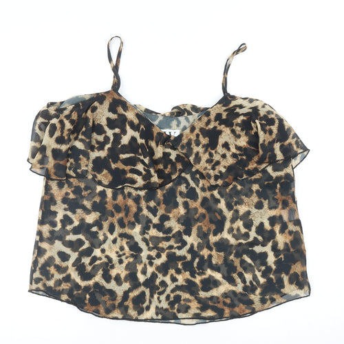 Jessica Wright Womens Brown Animal Print Polyester Basic Tank Size 12 V-Neck - Leopard Print