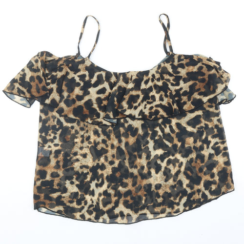 Jessica Wright Womens Brown Animal Print Polyester Basic Tank Size 12 V-Neck - Leopard Print