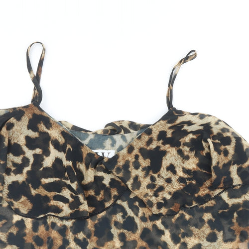 Jessica Wright Womens Brown Animal Print Polyester Basic Tank Size 12 V-Neck - Leopard Print