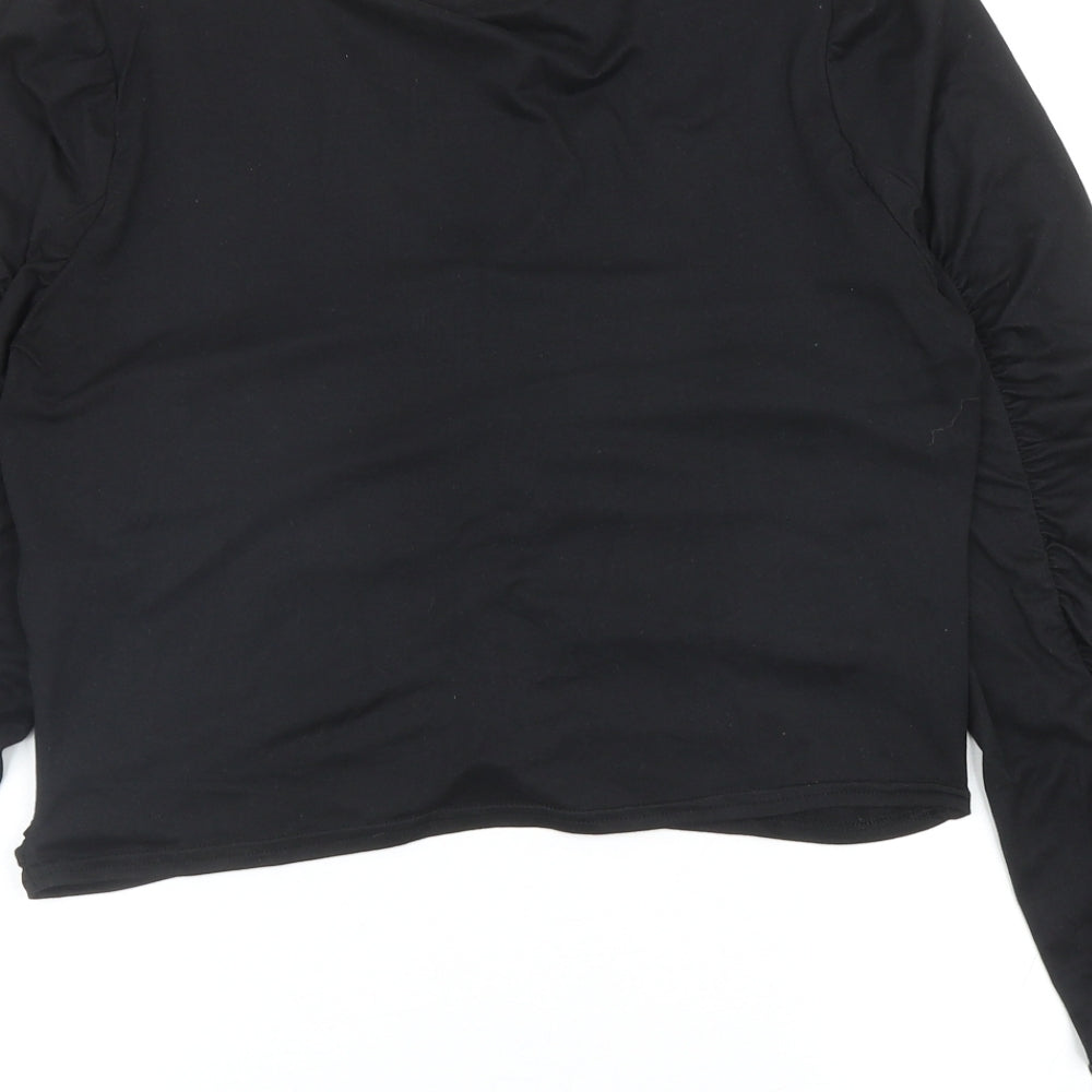 Pink Vanilla Womens Black Polyester Basic Blouse Size L Round Neck - Ruched