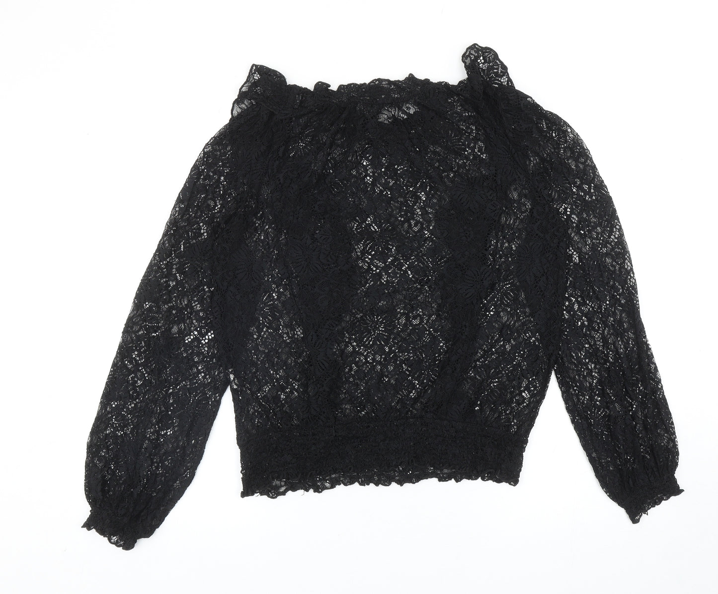 River Island Womens Black Floral Polyamide Basic Blouse Size 12 Boat Neck