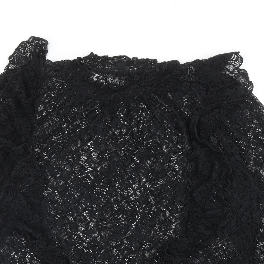 River Island Womens Black Floral Polyamide Basic Blouse Size 12 Boat Neck