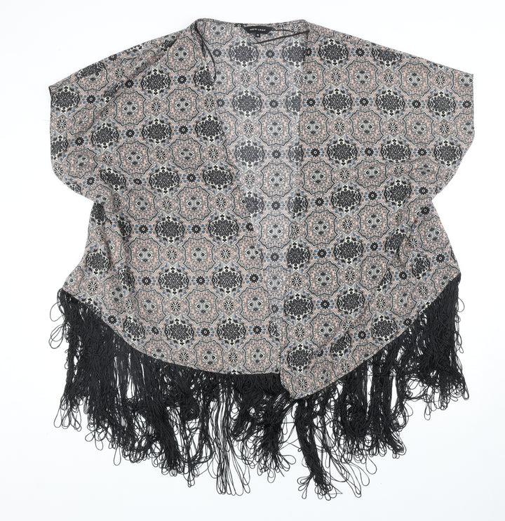 New Look Womens Black Geometric Polyester Kimono Blouse Size 10 V-Neck